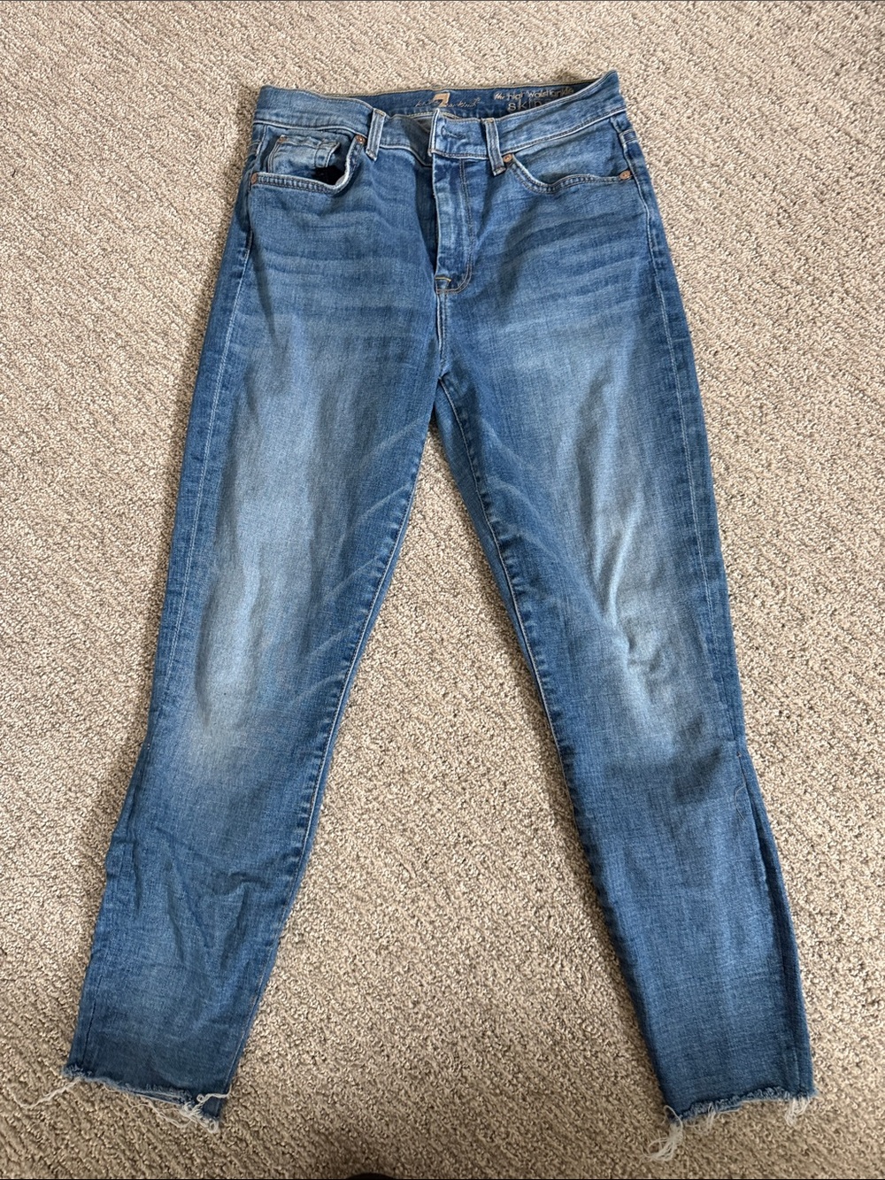 7 For All Mankind Distressed Light Blue Cropped Jeans